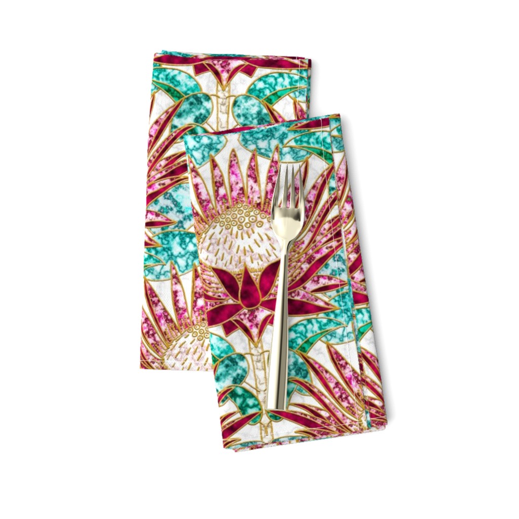 Magenta King Protea Art Deco (white)