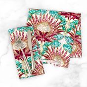 Magenta King Protea Art Deco (white)