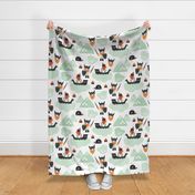 Large Cute kids historical hero theme viking battle ship whale and scandinavian woodland in mint and orange boys bedding and wallpaper Jumbo