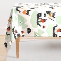 Large Cute kids historical hero theme viking battle ship whale and scandinavian woodland in mint and orange boys bedding and wallpaper Jumbo