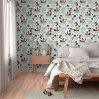 Large Cute kids historical hero theme viking battle ship whale and scandinavian woodland in mint and orange boys bedding and wallpaper Jumbo