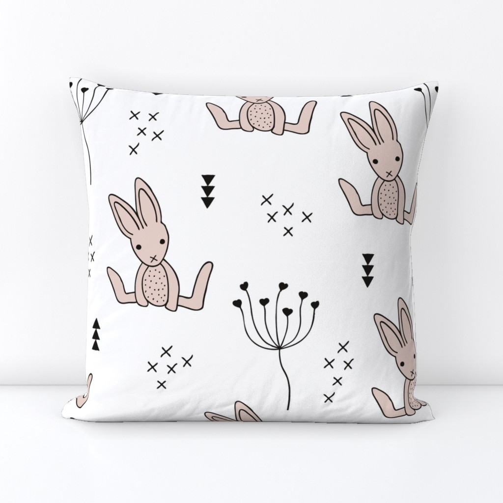 Large Adorable little baby bunny geometric scandinavian style rabbit for kids gender neutral black and white bedding wallpaper Jumbo