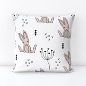 Large Adorable little baby bunny geometric scandinavian style rabbit for kids gender neutral black and white bedding wallpaper Jumbo