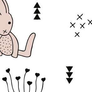 Large Adorable little baby bunny geometric scandinavian style rabbit for kids gender neutral black and white bedding wallpaper Jumbo
