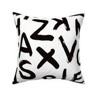 Large Raw monochrome brush strokes abc alphabet scandinavian abstract style black and white bedding wallpaper Jumbo