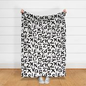 Large Raw monochrome brush strokes abc alphabet scandinavian abstract style black and white bedding wallpaper Jumbo