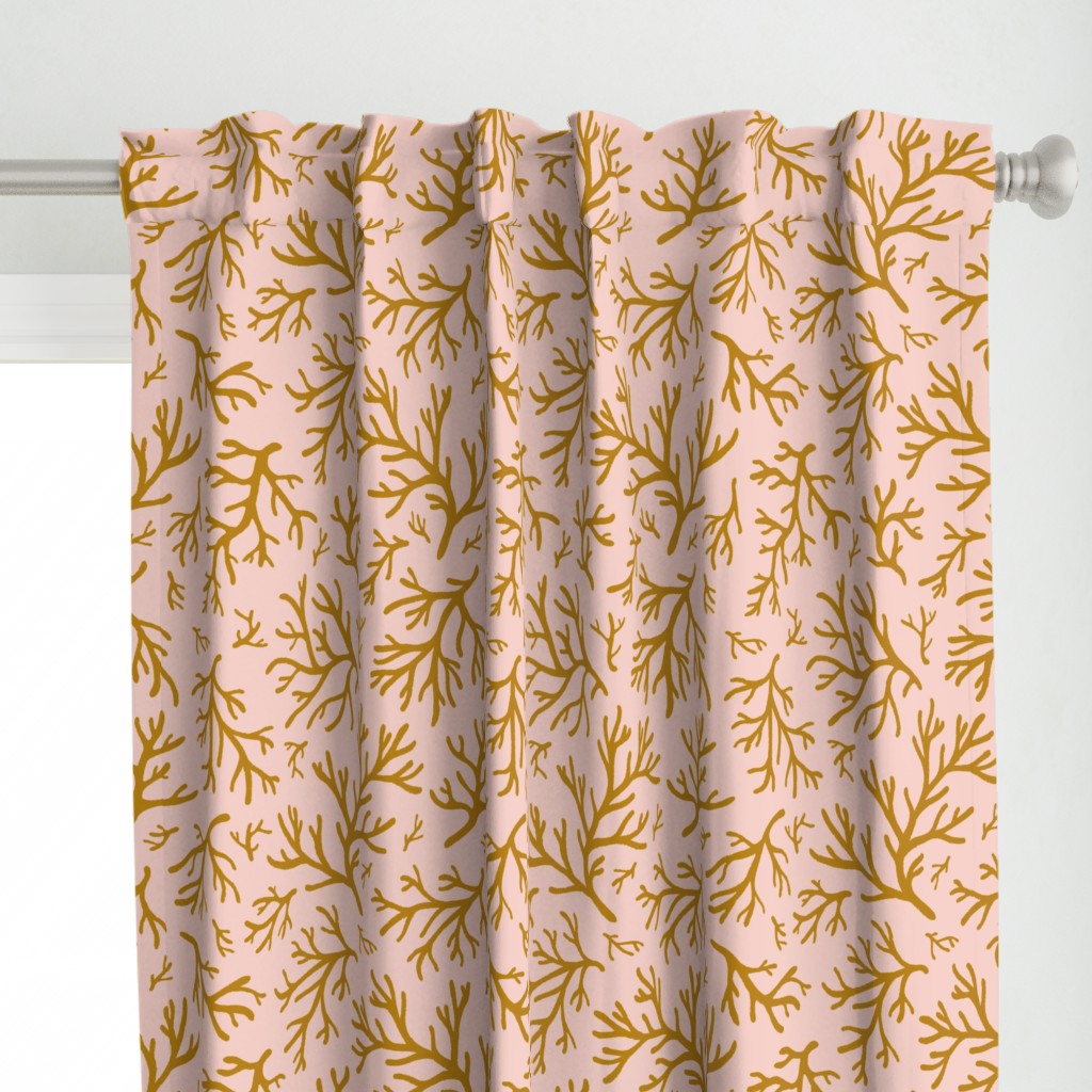 Abstract Coral in Ochre Gold on Blush Pink - Large