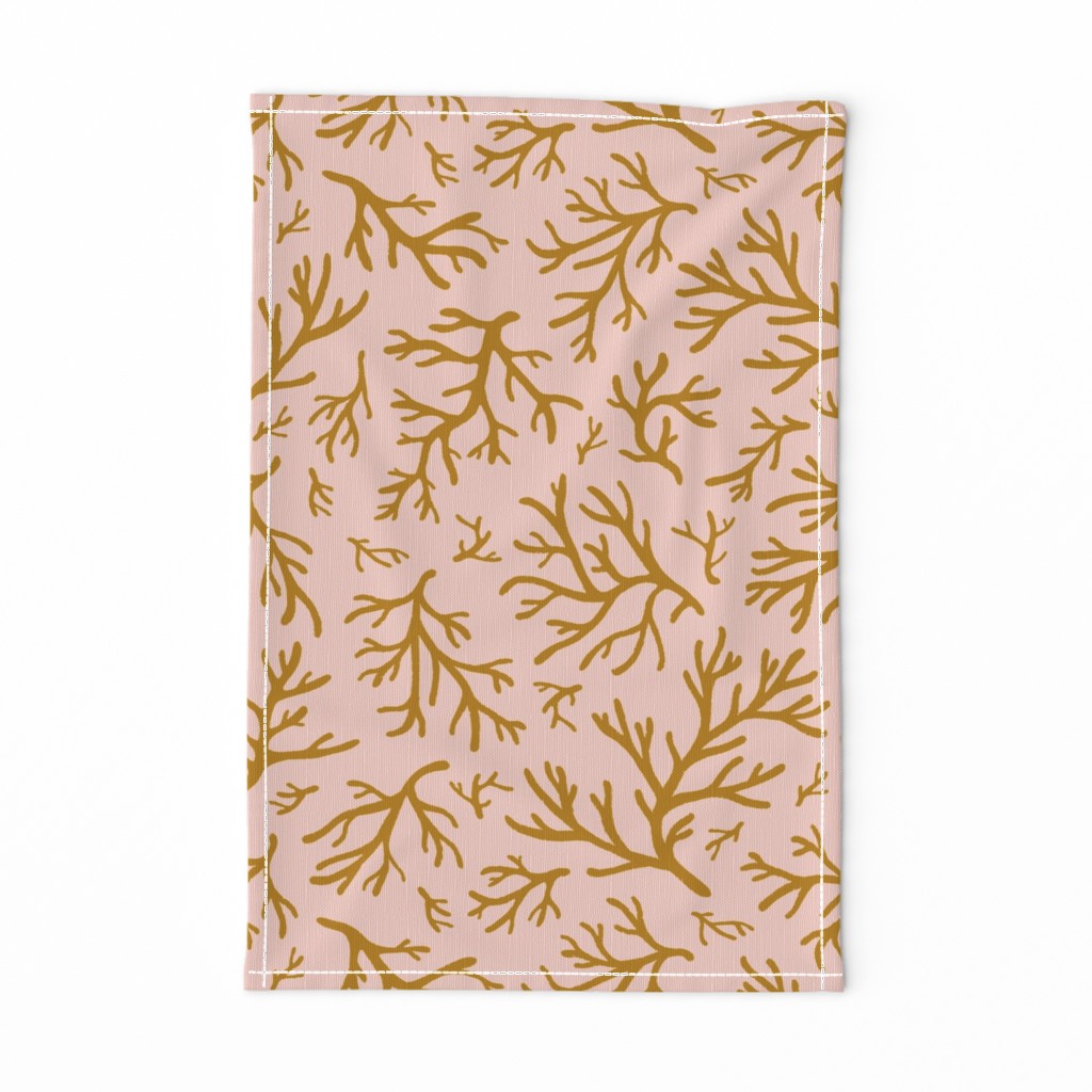 Abstract Coral in Ochre Gold on Blush Pink - Large