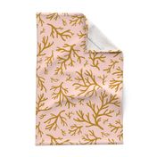 Abstract Coral in Ochre Gold on Blush Pink - Large