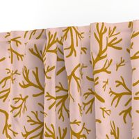 Abstract Coral in Ochre Gold on Blush Pink - Large