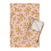 Abstract Coral in Ochre Gold on Blush Pink - Large