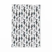 shark // sharks nautical boys white background kids ocean sea tiger shark hammerhead shark fabric - railroad