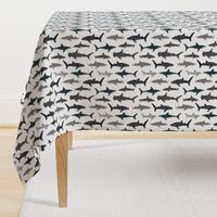 shark // sharks nautical boys white background kids ocean sea tiger shark hammerhead shark fabric - railroad