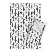 shark // sharks nautical boys white background kids ocean sea tiger shark hammerhead shark fabric - railroad