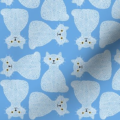 Knotty Cat - white on blue, small