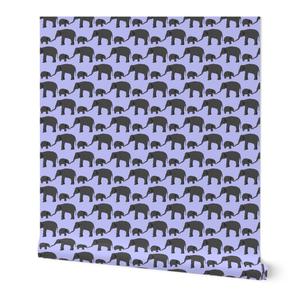 Elephant mom and baby in purple