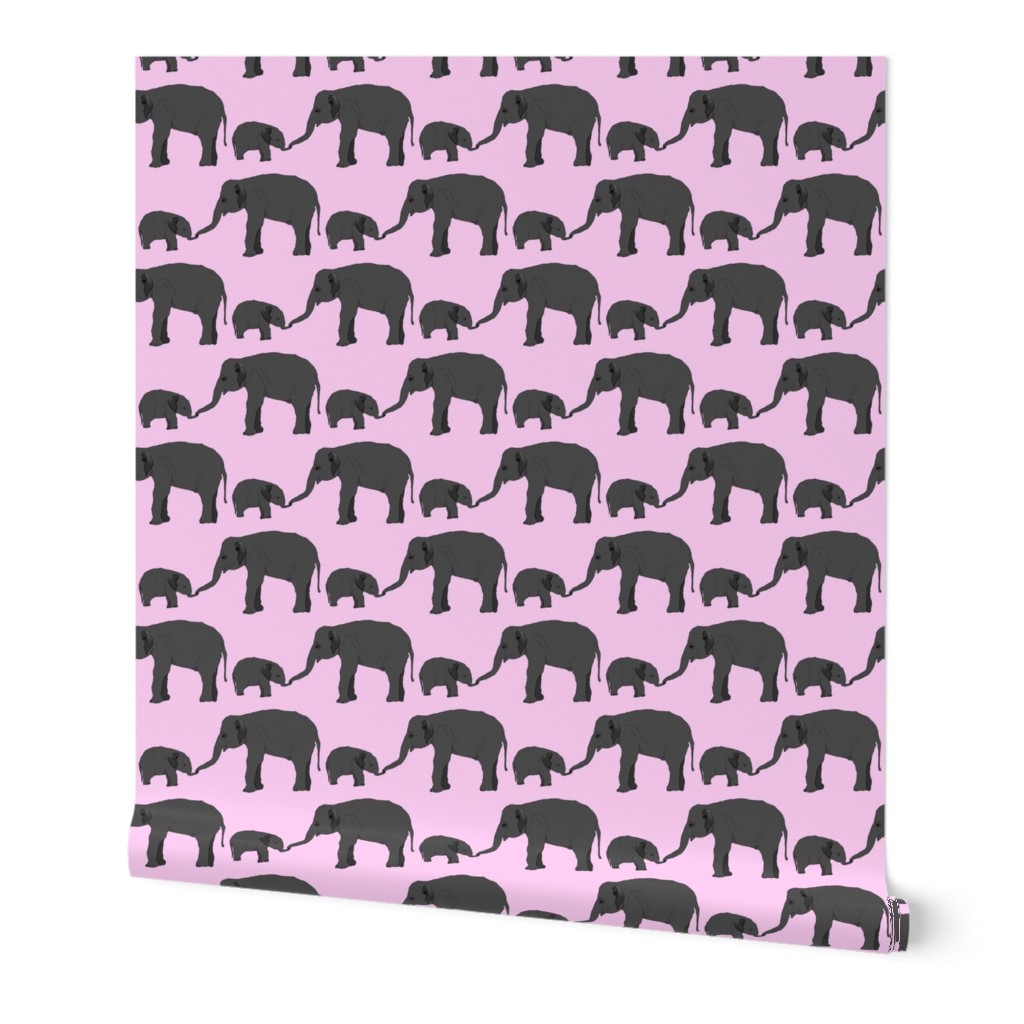 Elephant mom and baby in pink