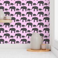 Elephant mom and baby in pink