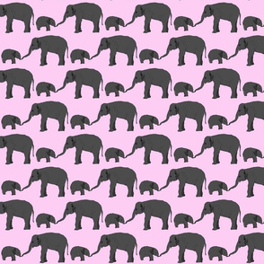 Elephant mom and baby in pink