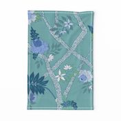 Peony Branch Mura- Sea Green and Blue