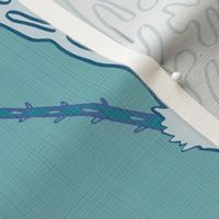 Peony Branch Mura- Sea Green and Blue