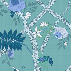 Peony Branch Mura- Sea Green and Blue