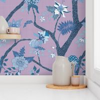 Peony Branch Mural- Lilac and Blues