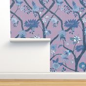 Peony Branch Mural- Lilac and Blues