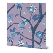 Peony Branch Mural- Lilac and Blues