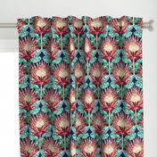 Magenta King Protea Art Deco (navy)