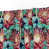 Magenta King Protea Art Deco (navy)