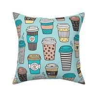 Coffee Latte Geometric Patterned Black & White Almond Yellow on Blue Large 4-5 Inch