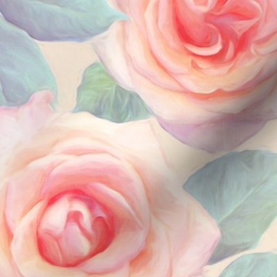Over sized Opal Pink and Peach Painted Roses