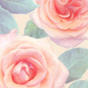 Over sized Opal Pink and Peach Painted Roses