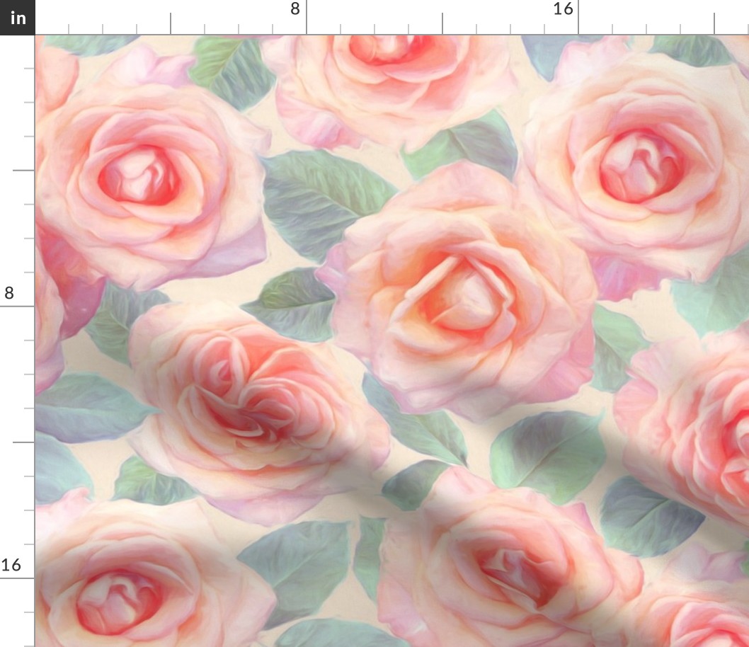 Over sized Opal Pink and Peach Painted Roses