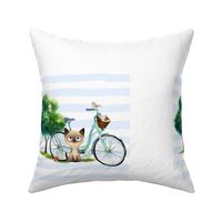 10" illustration inside a 14"x18" / Kitty with Bike Thick Blue Stripes