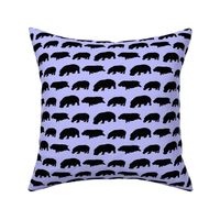 3 hippopotamus shadows in purple