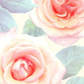 Over sized Faded Pink and Peach Painted Roses