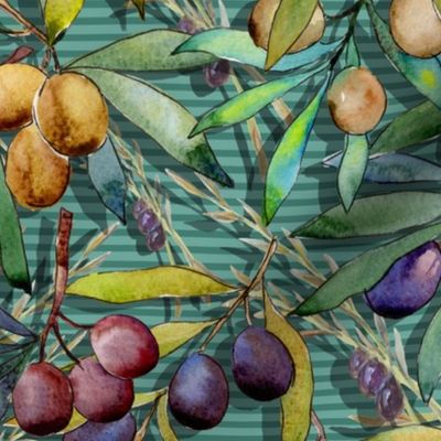 PROVENCE OLIVES AQUA MINT WATERCOLOR FLWRHT