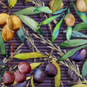 PROVENCE OLIVES WATERCOLOR  RED VIOLET FLWRHT