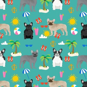 French Bulldog beach summer tropical palm tree frenchie dog fabric teal