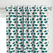 blue tang fish fabric nursery baby crib decor tan mint