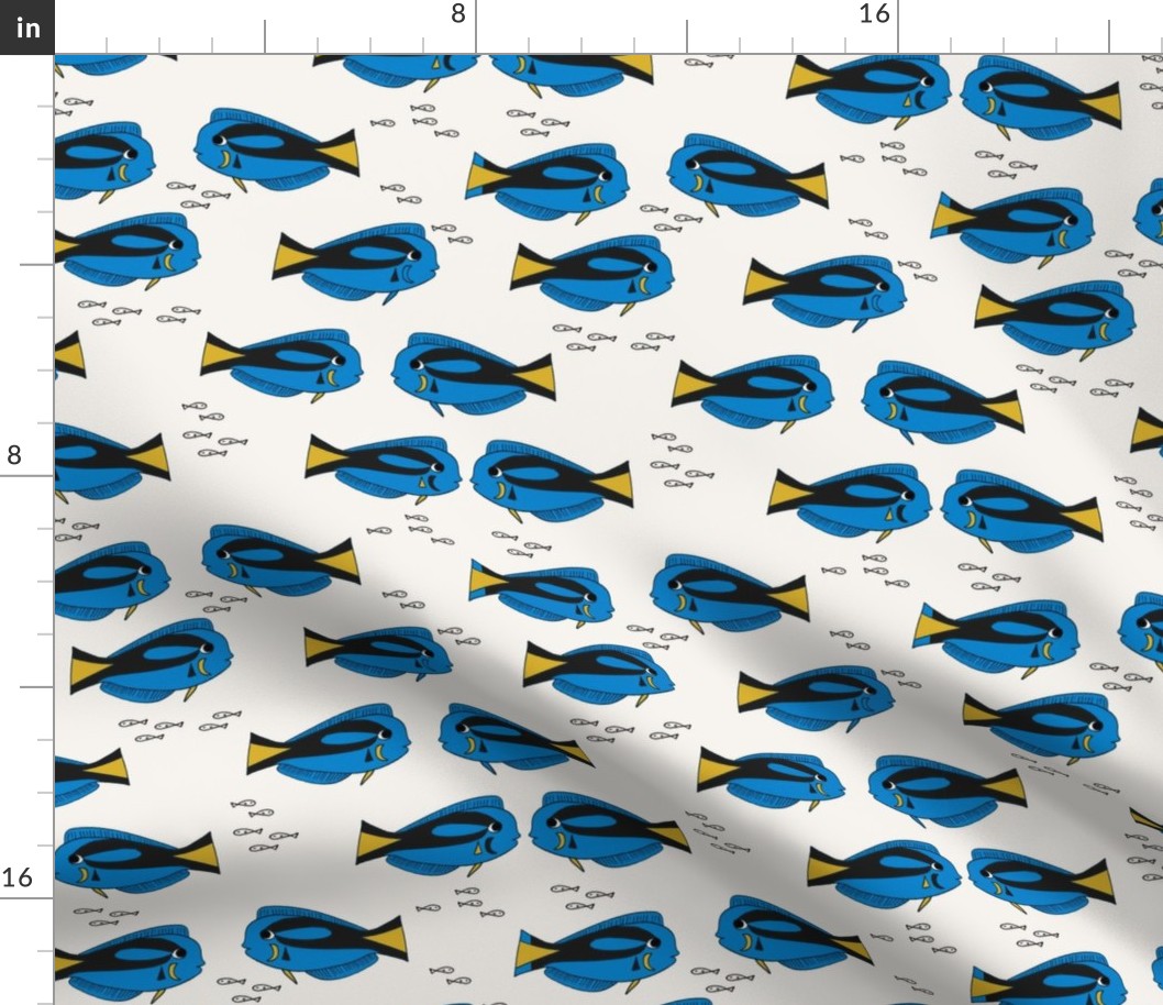 blue tang fish fabric nursery baby crib decor tan