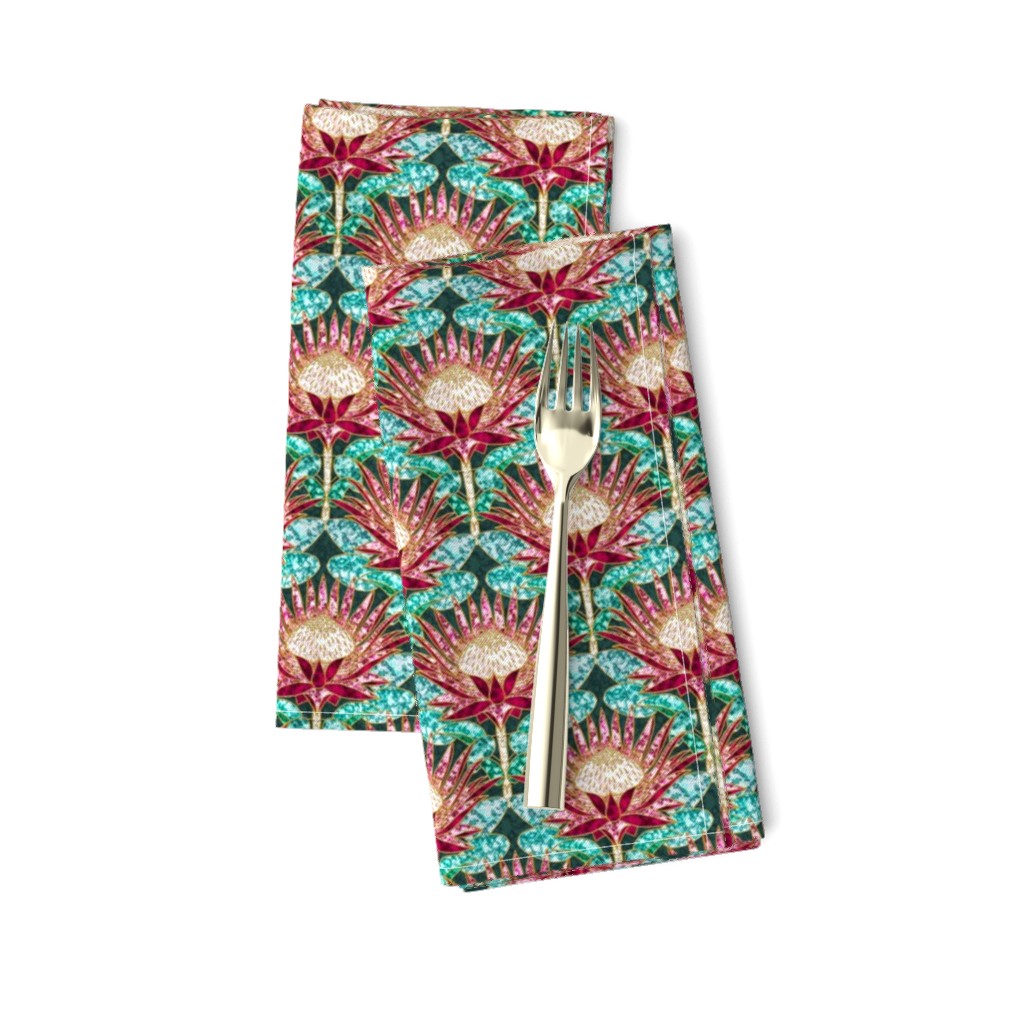 Magenta King Protea Art Deco (teal) ditsy