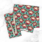 Magenta King Protea Art Deco (teal) ditsy