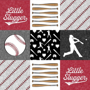 little slugger baseball patchwork - red black and stitches wholecloth