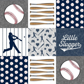 little slugger baseball patchwork - grey blue and pinstripes 