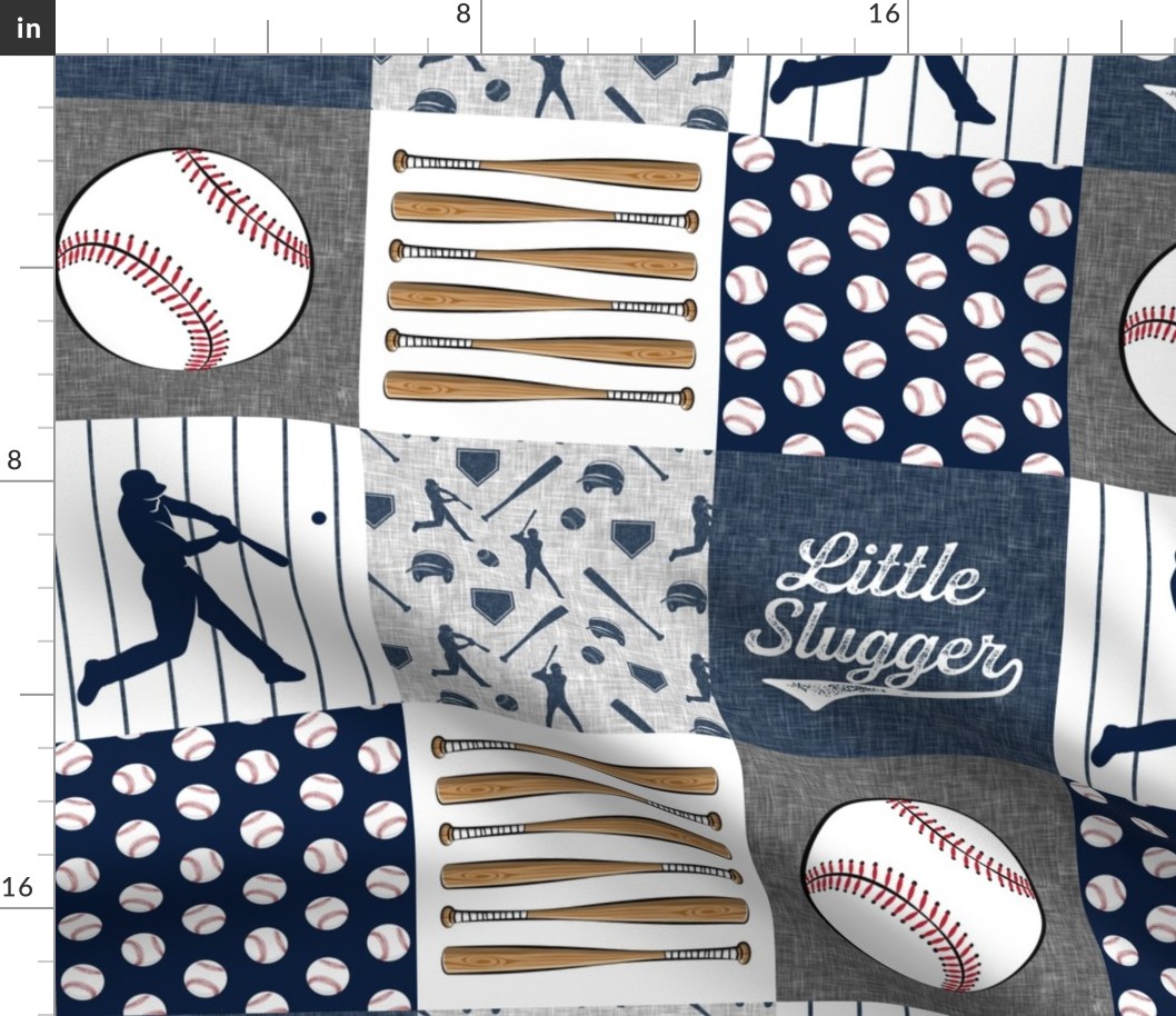 little slugger baseball patchwork - grey blue and pinstripes 