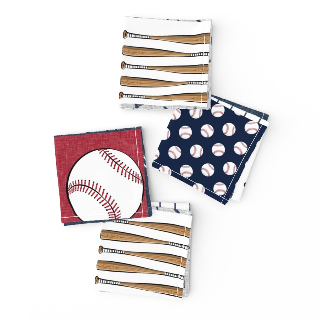 Little Slugger Baseball Patchwork fabric - red blue pin stripes