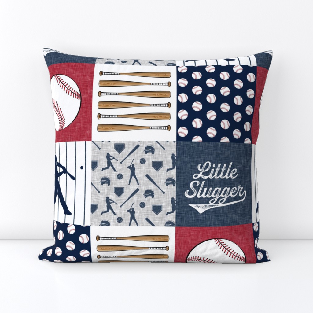 Little Slugger Baseball Patchwork fabric - red blue pin stripes